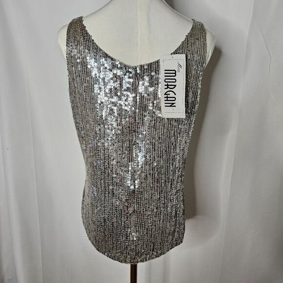 Vintage Miss Morgan Medium Sequin Silk Tank Top Silver Sparkle Hand Made NEW! - Picture 3 of 10